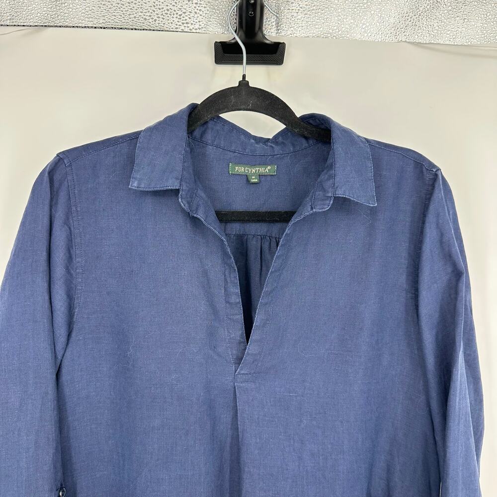 For Cynthia Womens Long Sleeve 100% Linen Top Navy Lagenlook Coastal Minimalist - Picture 2 of 12